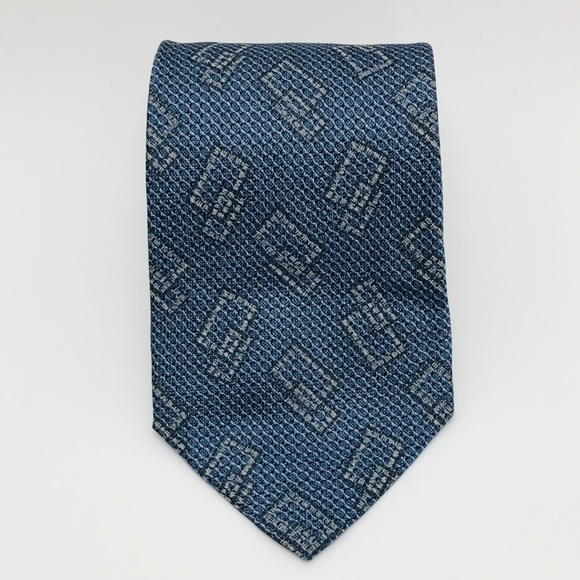 Cravate Hermès à Motif Géométrique Gris/bleu - 145x8cm - Non Utilisée - Occasion TBE 👔